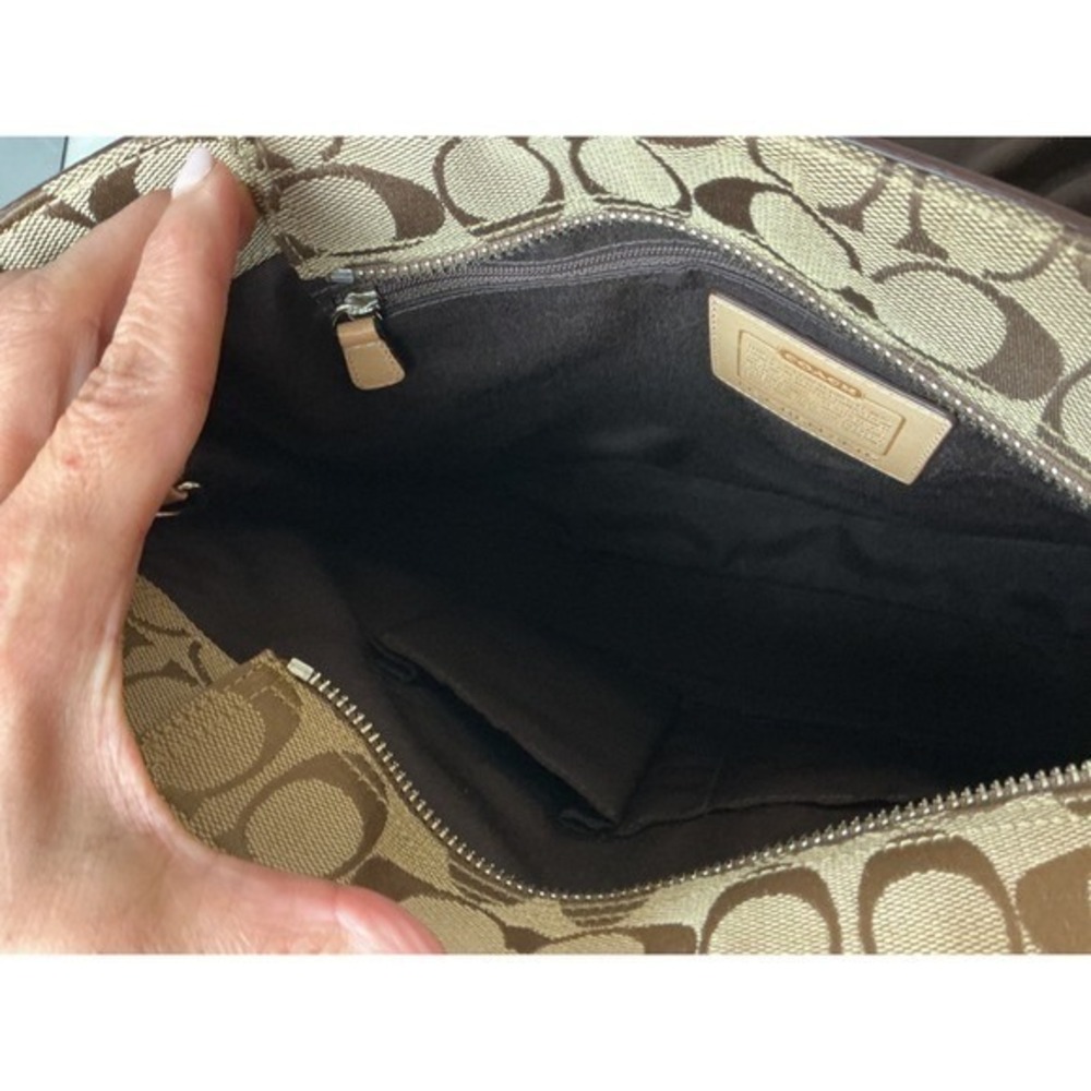 Coach‎ Signature Satchel Tote Tan Leather Trim Classic Shoulder Bag Vintage Y2K - Picture 9 of 11